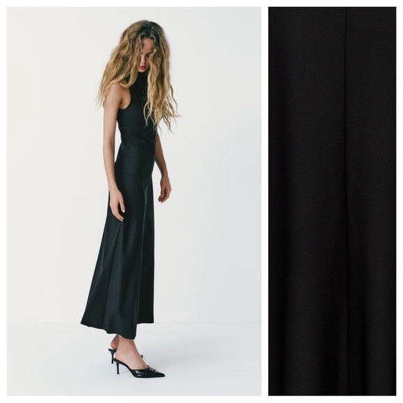 NWT. Zara Black Long Swing Skirt Sleeveless Dress. Size S. - Picture 4 of 11